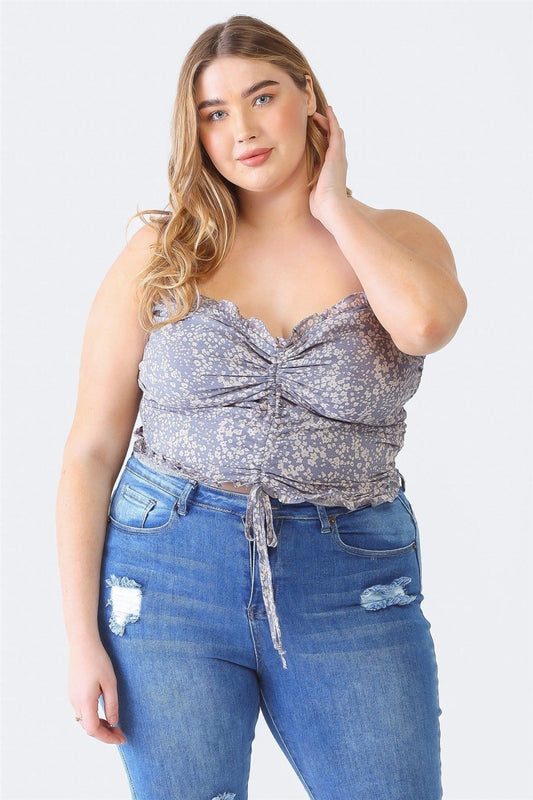 Plus Size Drawstring Smocked Floral Tube Top