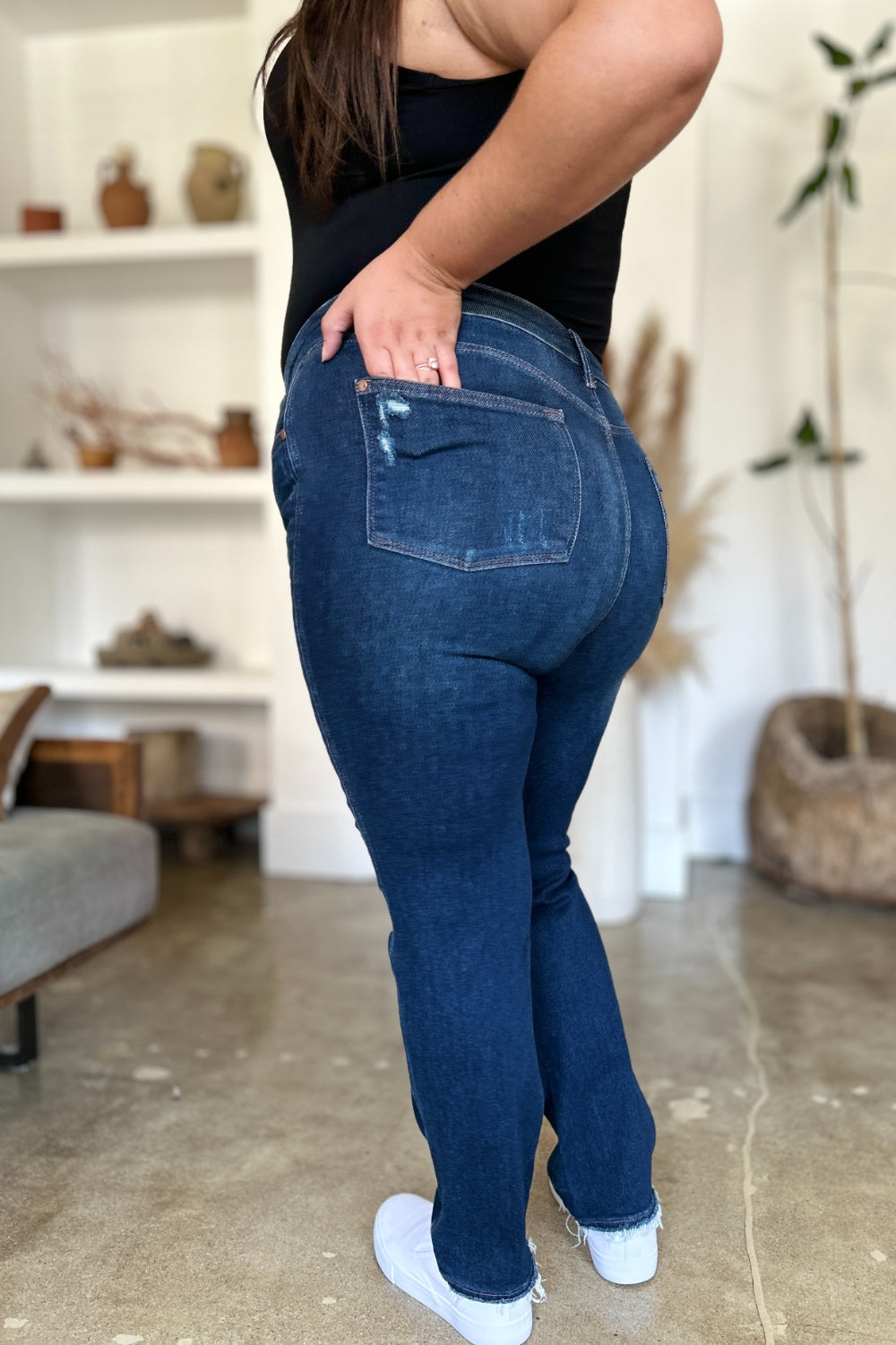 Blue Full Size High Waist Rigid Magic Heavy Destroy Straight Jeans