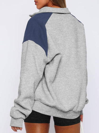 Contrast Quarter Zip Long Sleeve Sweatshirt