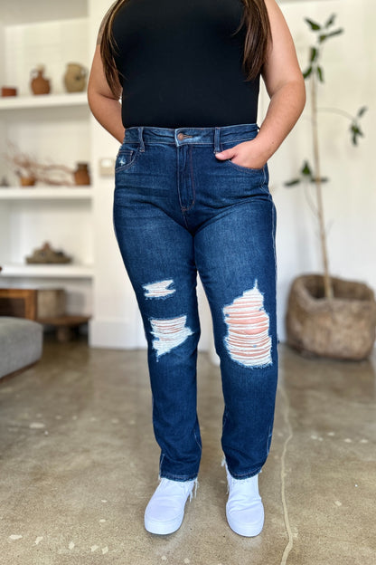 Blue Full Size High Waist Rigid Magic Heavy Destroy Straight Jeans