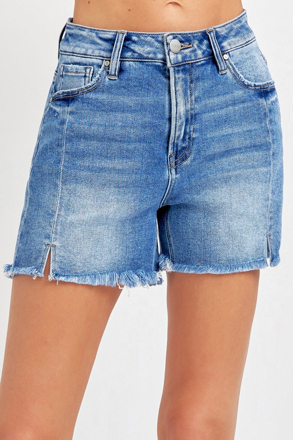 Front Slit Raw Hem Denim Shorts