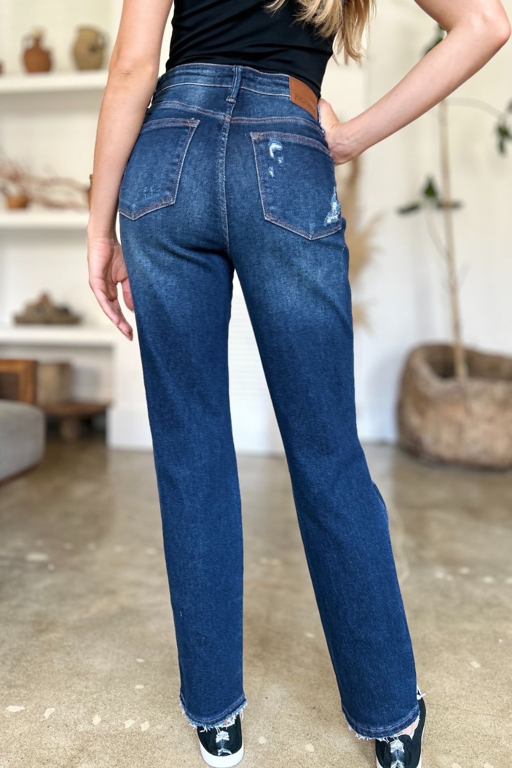 Blue Full Size High Waist Rigid Magic Heavy Destroy Straight Jeans