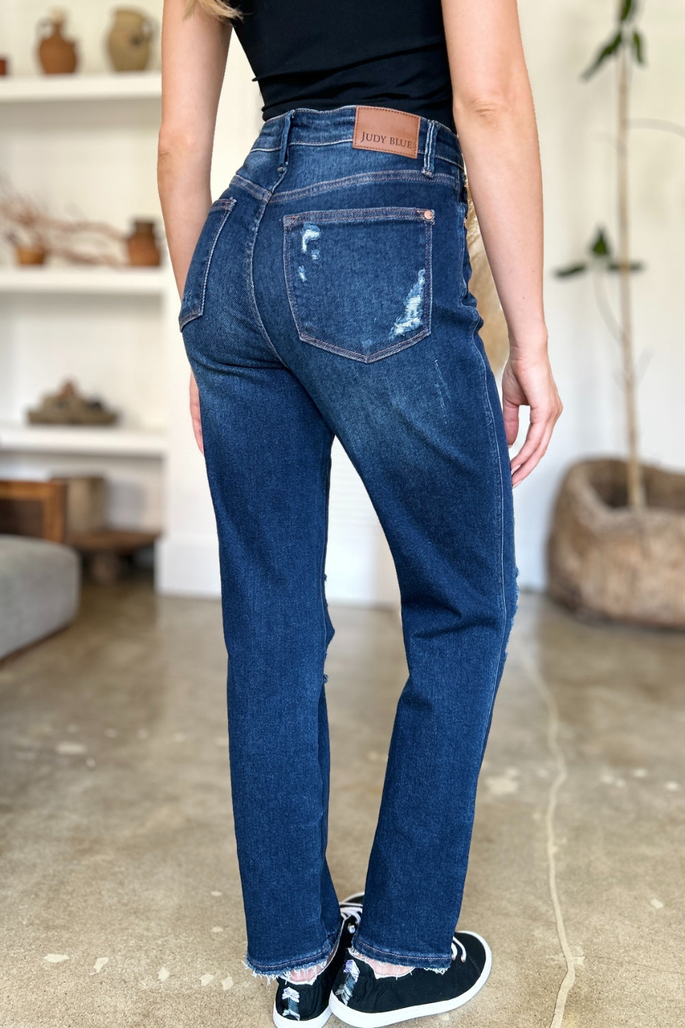 Blue Full Size High Waist Rigid Magic Heavy Destroy Straight Jeans