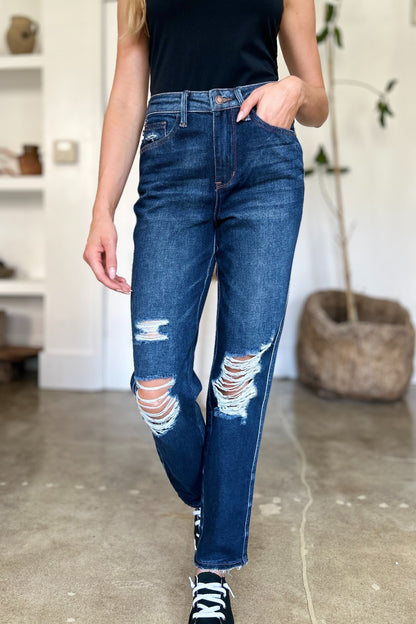 Blue Full Size High Waist Rigid Magic Heavy Destroy Straight Jeans