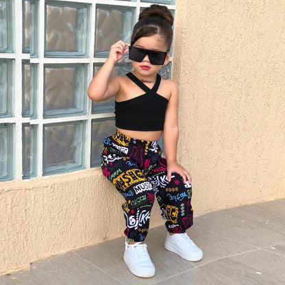 1-8Years Kids Girls Summer Clothes Sets Sleeveless Cross Crop Tops+Loose Casual Pants Baby Children Girl Beach Holiday Clothing