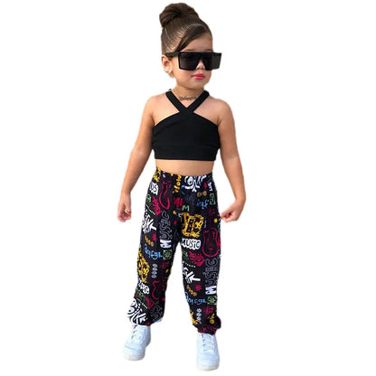 1-8Years Kids Girls Summer Clothes Sets Sleeveless Cross Crop Tops+Loose Casual Pants Baby Children Girl Beach Holiday Clothing