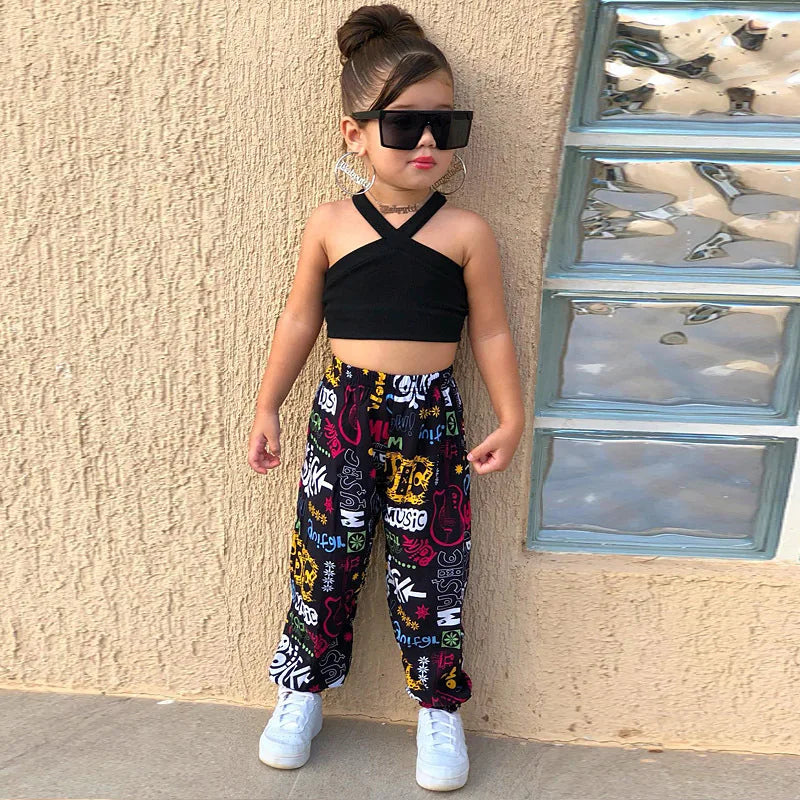 1-8Years Kids Girls Summer Clothes Sets Sleeveless Cross Crop Tops+Loose Casual Pants Baby Children Girl Beach Holiday Clothing