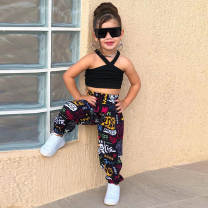 1-8Years Kids Girls Summer Clothes Sets Sleeveless Cross Crop Tops+Loose Casual Pants Baby Children Girl Beach Holiday Clothing