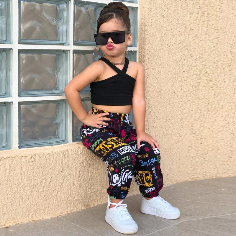 1-8Years Kids Girls Summer Clothes Sets Sleeveless Cross Crop Tops+Loose Casual Pants Baby Children Girl Beach Holiday Clothing