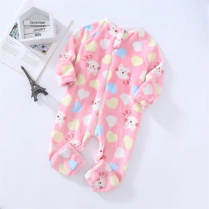 Toddler Bodysuits Girls Flannel Rompers Children Casual Sleepwear Costume Onesies For Boy Cartoon Print Plus Velvet Baby Pajamas