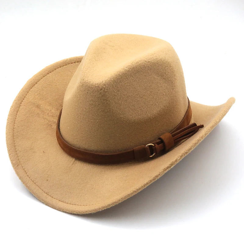 Fashion Men Women Western Cowboy Hat With Cow Head Band Wide Brim Hat Pop Jazz Hat Winter Wool Hat Size 56-58CM