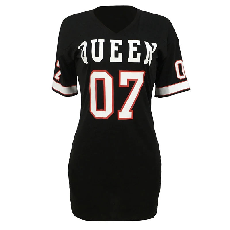 T Shirt Dress Women Short Dress Hip Hop Queen Printed Long T Shirt Loose V Neck Sexy Mini Dress Robe Camiseta Vestidos