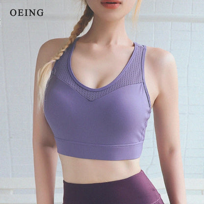 Breathable Mesh Sports Bra for Women Comfortable Yoga Gym Shirt High Impact Active Crop Fitness Push Up Brassiere Sportswear