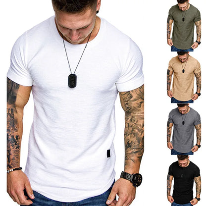 Short Sleeve shirt Streetwear Hip Hop Summer T Shirt Men Longline Curved Hem Fitness Shirt Streetwear Slim Funny T-Shirt Plus Size M-3XL