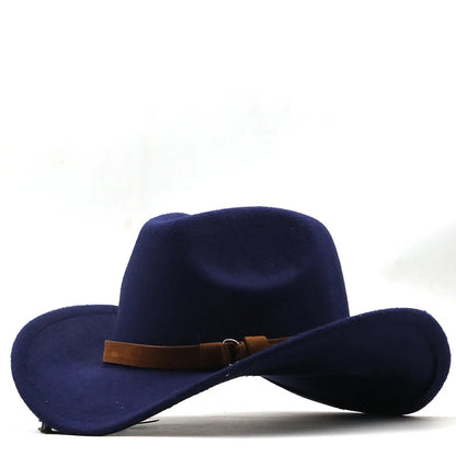 Fashion Men Women Western Cowboy Hat With Cow Head Band Wide Brim Hat Pop Jazz Hat Winter Wool Hat Size 56-58CM