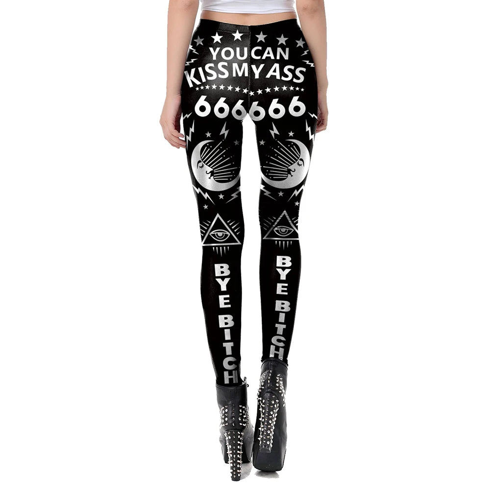 VIP FASHION Woman Gothic Leggings Sexy Steampunk Print Trousers Elastic Vintage Skinny Pencil Pants Ankle Length Cosplay Bottom