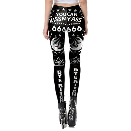 VIP FASHION Woman Gothic Leggings Sexy Steampunk Print Trousers Elastic Vintage Skinny Pencil Pants Ankle Length Cosplay Bottom