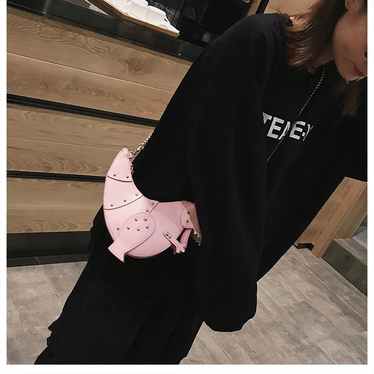 Trend Fashion 3D Dinosaur Design Rivets Pu Leather Girl's Chain Purse Shoulder Bag Tote Ladies Crossbody Mini Messenger Bag Flap