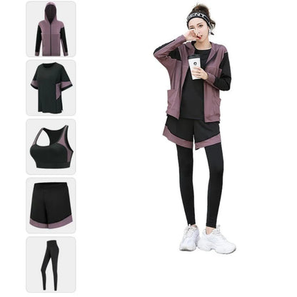 Plus Size Women Sports Set Quick Dry Outdoor Sports Running Coats+Bra+T Shirt+Pants+Shorts Fitness Gym Suits Clothing