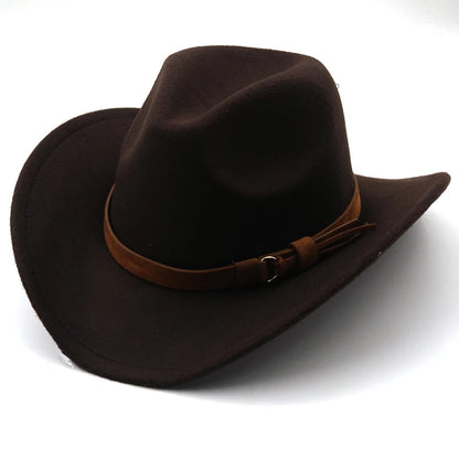 Fashion Men Women Western Cowboy Hat With Cow Head Band Wide Brim Hat Pop Jazz Hat Winter Wool Hat Size 56-58CM