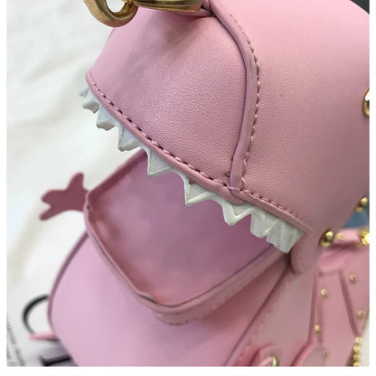 Trend Fashion 3D Dinosaur Design Rivets Pu Leather Girl's Chain Purse Shoulder Bag Tote Ladies Crossbody Mini Messenger Bag Flap