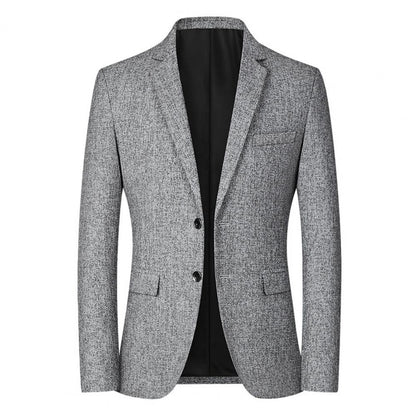 Men Blazer Solid Color Single-breasted Autumn Winter Lapel Buttons Suit Jacket for Daily Wear