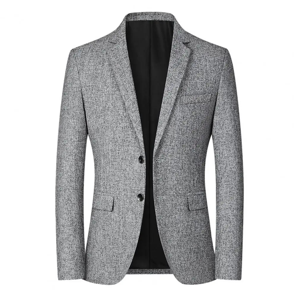 Men Blazer Solid Color Single-breasted Autumn Winter Lapel Buttons Suit Jacket for Daily Wear