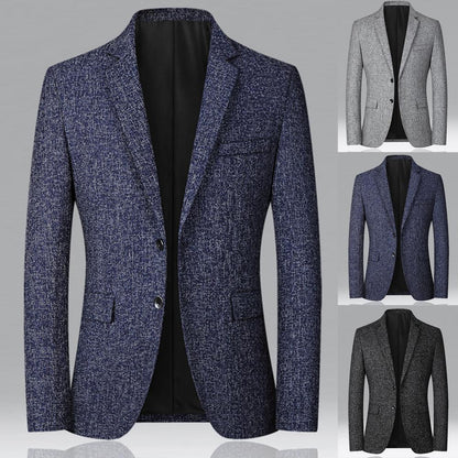 Men Blazer Solid Color Single-breasted Autumn Winter Lapel Buttons Suit Jacket for Daily Wear