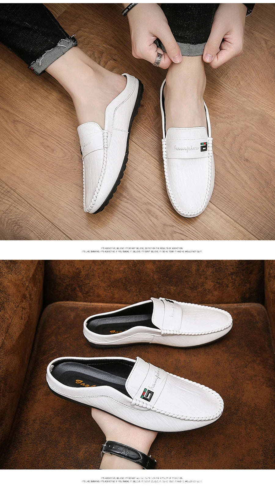 Slippers For Men Loafers Leather Indoor Home Slippers Men Spring Slip On Soft Comfor Black Bedroom Indoor Flat Men Shoes