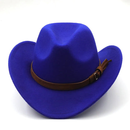 Fashion Men Women Western Cowboy Hat With Cow Head Band Wide Brim Hat Pop Jazz Hat Winter Wool Hat Size 56-58CM