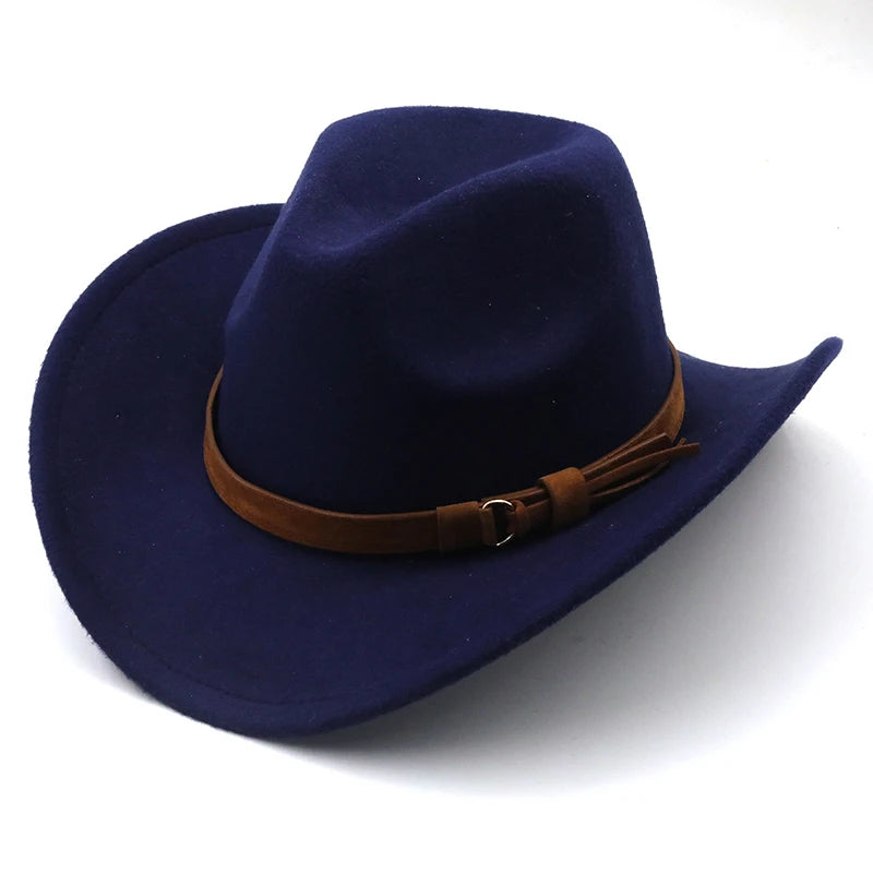 Fashion Men Women Western Cowboy Hat With Cow Head Band Wide Brim Hat Pop Jazz Hat Winter Wool Hat Size 56-58CM