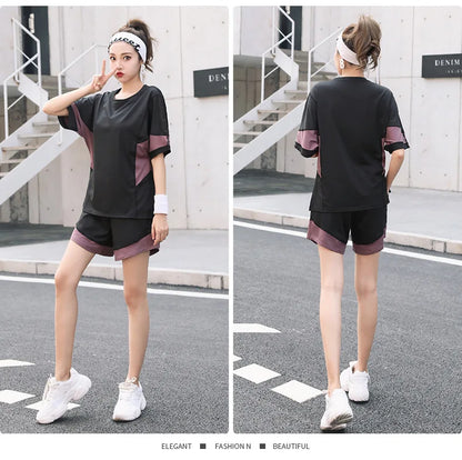 Plus Size Women Sports Set Quick Dry Outdoor Sports Running Coats+Bra+T Shirt+Pants+Shorts Fitness Gym Suits Clothing