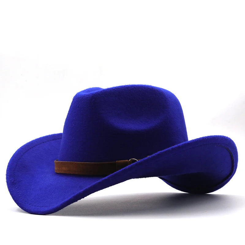 Fashion Men Women Western Cowboy Hat With Cow Head Band Wide Brim Hat Pop Jazz Hat Winter Wool Hat Size 56-58CM