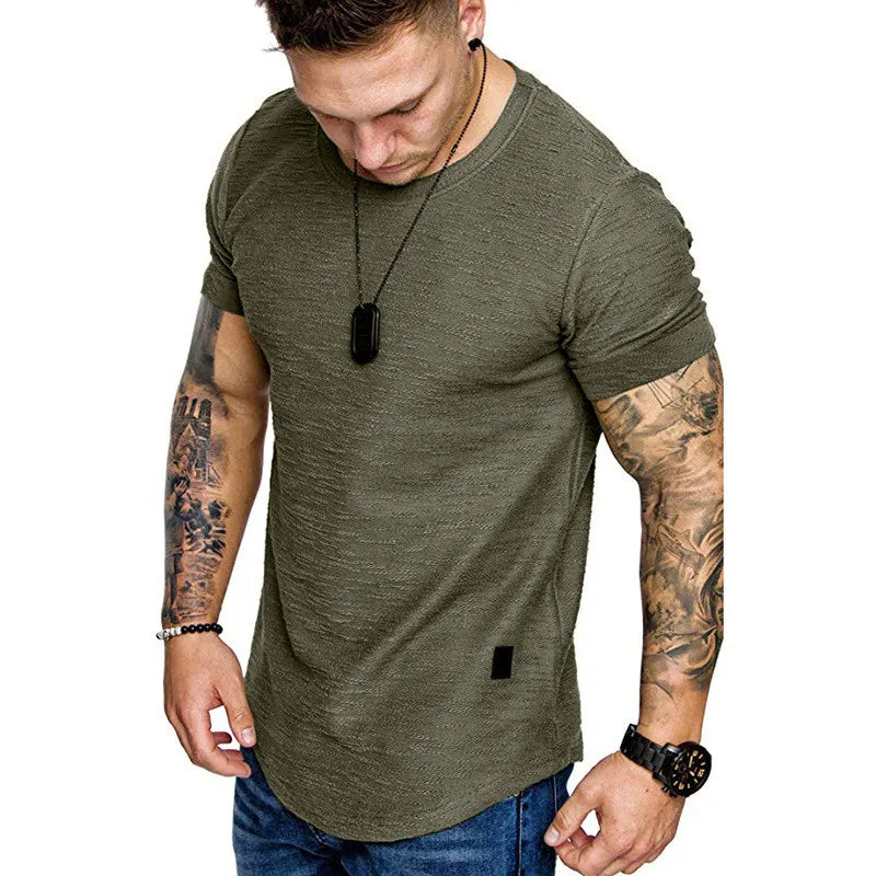 Short Sleeve shirt Streetwear Hip Hop Summer T Shirt Men Longline Curved Hem Fitness Shirt Streetwear Slim Funny T-Shirt Plus Size M-3XL