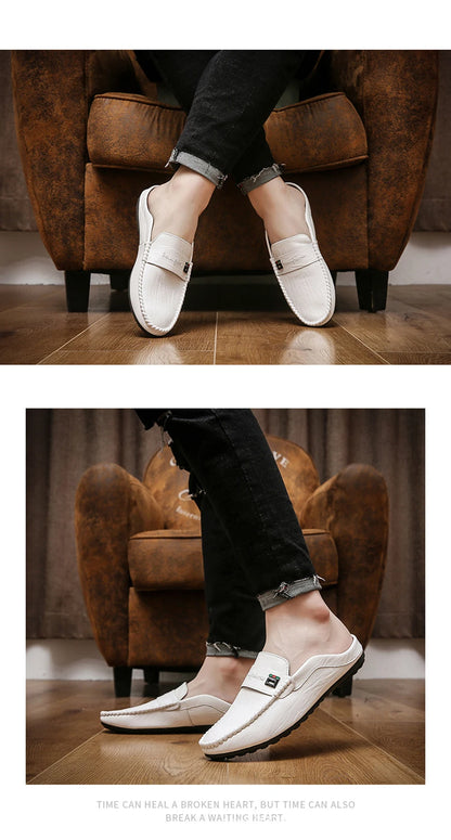 Slippers For Men Loafers Leather Indoor Home Slippers Men Spring Slip On Soft Comfor Black Bedroom Indoor Flat Men Shoes