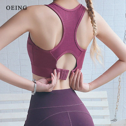 Breathable Mesh Sports Bra for Women Comfortable Yoga Gym Shirt High Impact Active Crop Fitness Push Up Brassiere Sportswear