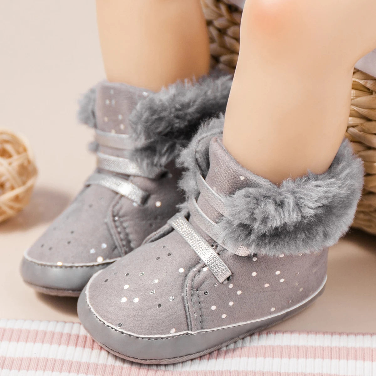 Winter New Baby Booties Boy Girl Boots Cotton Soft-Sole Non-Slip Warm Toddler First Walkers Infant Crib Shoes