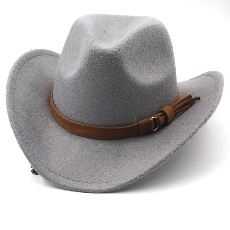 Fashion Men Women Western Cowboy Hat With Cow Head Band Wide Brim Hat Pop Jazz Hat Winter Wool Hat Size 56-58CM