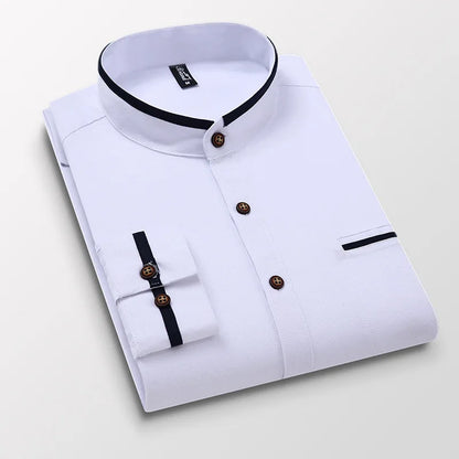 Men Shirt Long Sleeve Stand Oxford Business Dress Casual Shirts Slim Fit Brand Weeding Shirt White Blue Man Shirt 5XL DS414