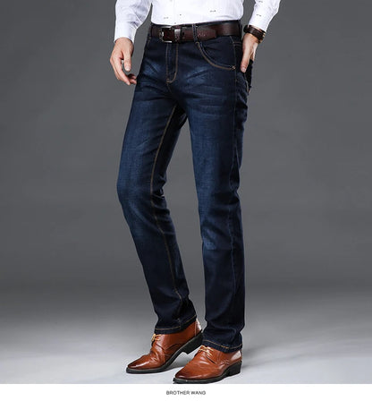 Spring and Autumn New Classic Men's Large Size Jeans Fashion Business Casual Stretch Slim Black Blue Men's Brand Pants