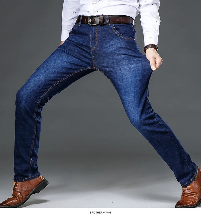 Spring and Autumn New Classic Men's Large Size Jeans Fashion Business Casual Stretch Slim Black Blue Men's Brand Pants