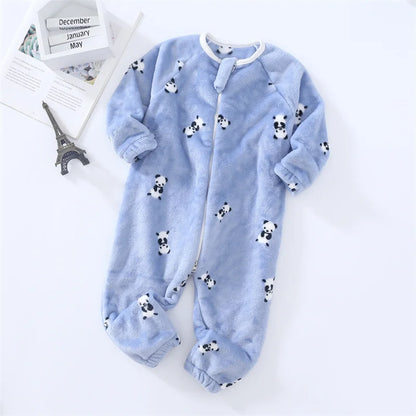 Toddler Bodysuits Girls Flannel Rompers Children Casual Sleepwear Costume Onesies For Boy Cartoon Print Plus Velvet Baby Pajamas