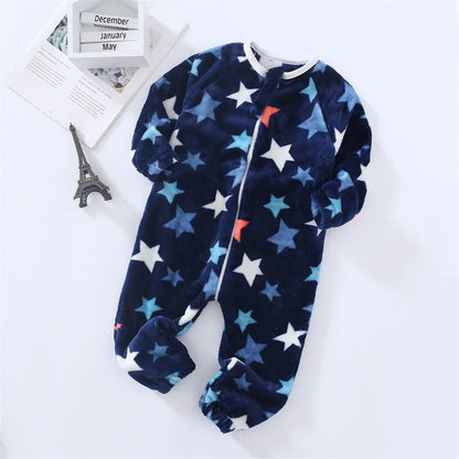 Toddler Bodysuits Girls Flannel Rompers Children Casual Sleepwear Costume Onesies For Boy Cartoon Print Plus Velvet Baby Pajamas