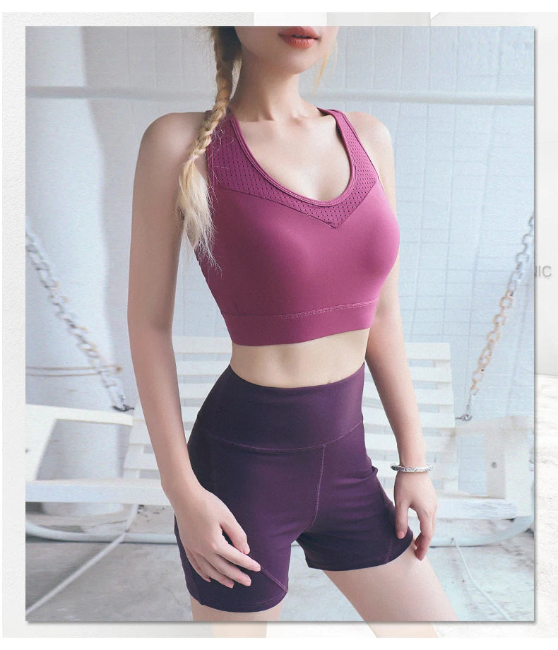 Breathable Mesh Sports Bra for Women Comfortable Yoga Gym Shirt High Impact Active Crop Fitness Push Up Brassiere Sportswear