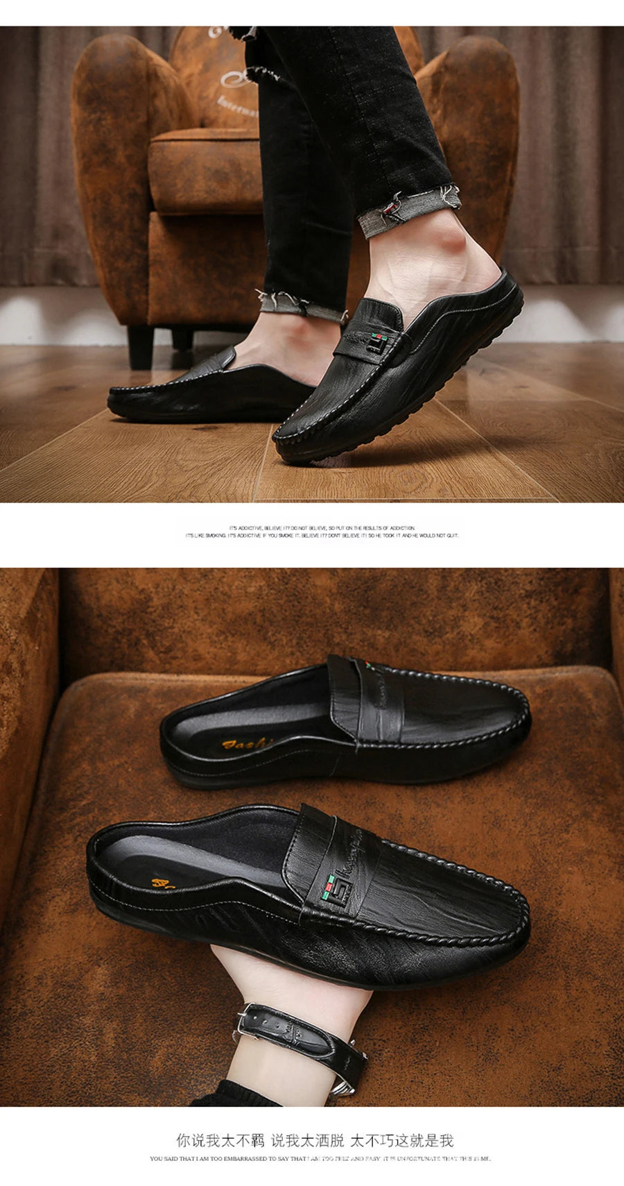 Slippers For Men Loafers Leather Indoor Home Slippers Men Spring Slip On Soft Comfor Black Bedroom Indoor Flat Men Shoes