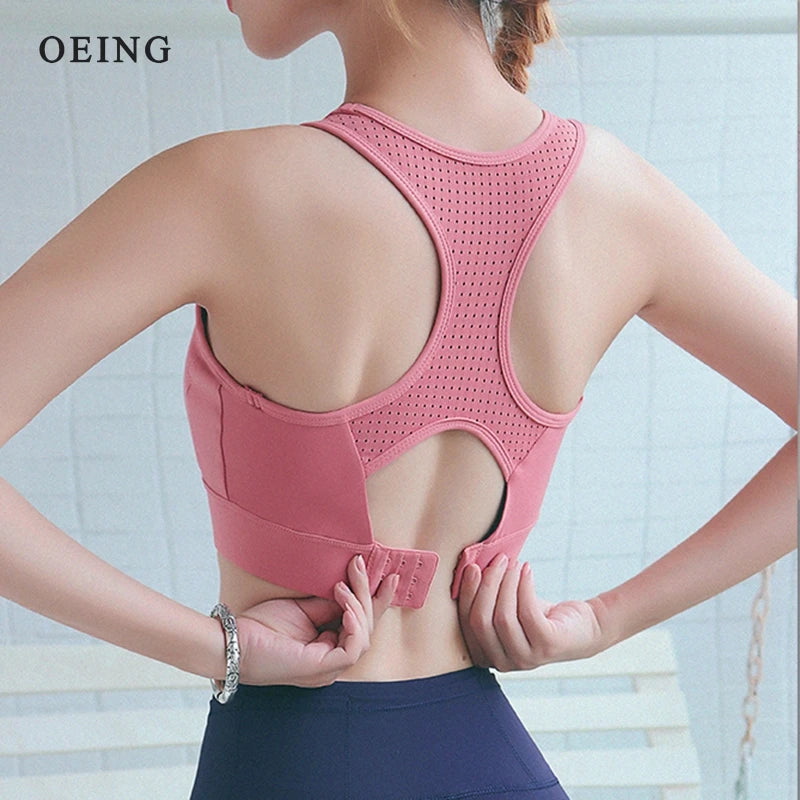 Breathable Mesh Sports Bra for Women Comfortable Yoga Gym Shirt High Impact Active Crop Fitness Push Up Brassiere Sportswear