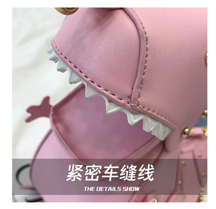 Trend Fashion 3D Dinosaur Design Rivets Pu Leather Girl's Chain Purse Shoulder Bag Tote Ladies Crossbody Mini Messenger Bag Flap