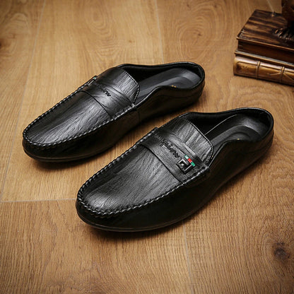 Slippers For Men Loafers Leather Indoor Home Slippers Men Spring Slip On Soft Comfor Black Bedroom Indoor Flat Men Shoes