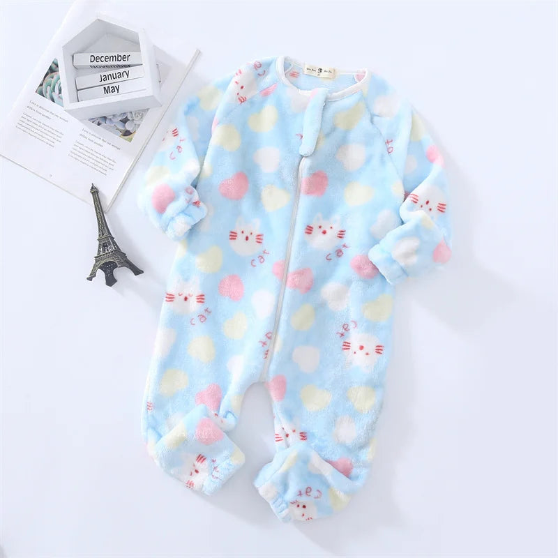 Toddler Bodysuits Girls Flannel Rompers Children Casual Sleepwear Costume Onesies For Boy Cartoon Print Plus Velvet Baby Pajamas