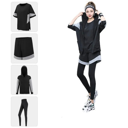 Plus Size Women Sports Set Quick Dry Outdoor Sports Running Coats+Bra+T Shirt+Pants+Shorts Fitness Gym Suits Clothing